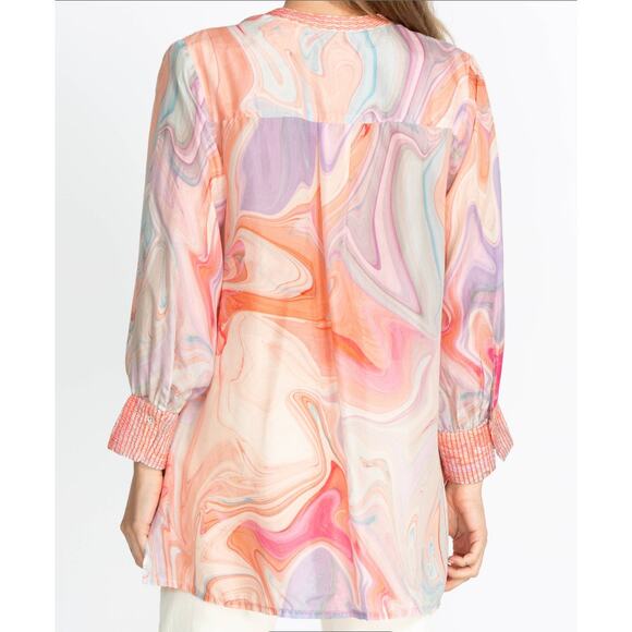 Johnny Was Workshop Laguna Vesper Voyager Tunic Silk Blouse Top L - Picture 2 of 6